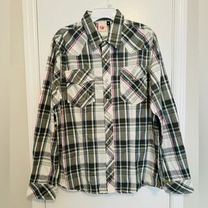True Religion Western Pearl Snap Shirt White Breen Red Plaid Cowboy Mens XL